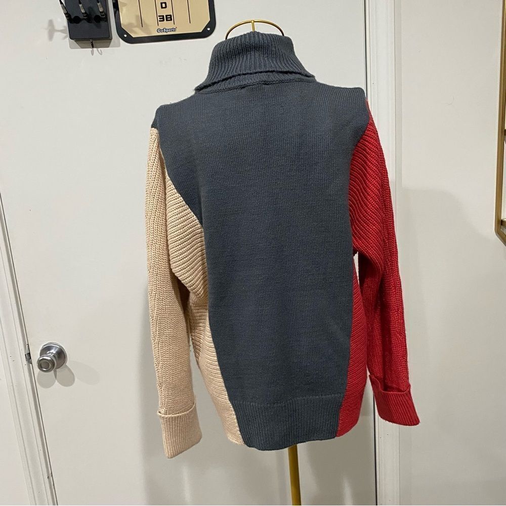 Jones New York Womens Grey, Red and Tan Colorblock Turtleneck Sweater Size S - Picture 4 of 6